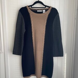 Hannah Colorblock Sweater Dress Black, Beige, and Gray Cable Knit Bodycon Size S